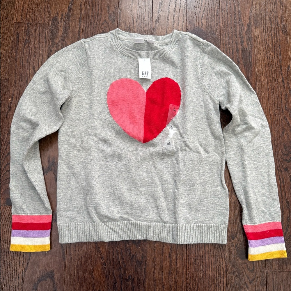 GAP Girl’s Gray Sweater with Pink and Red Heart